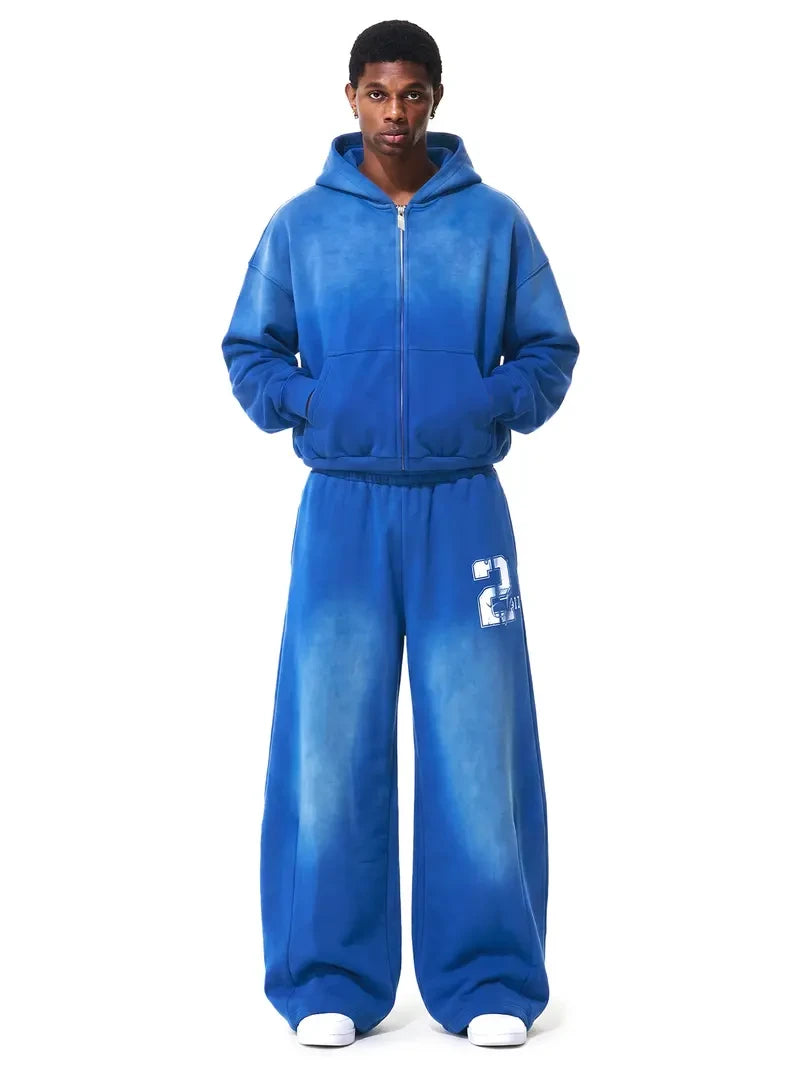 Washed Fleece Zip Up Hoodie Set