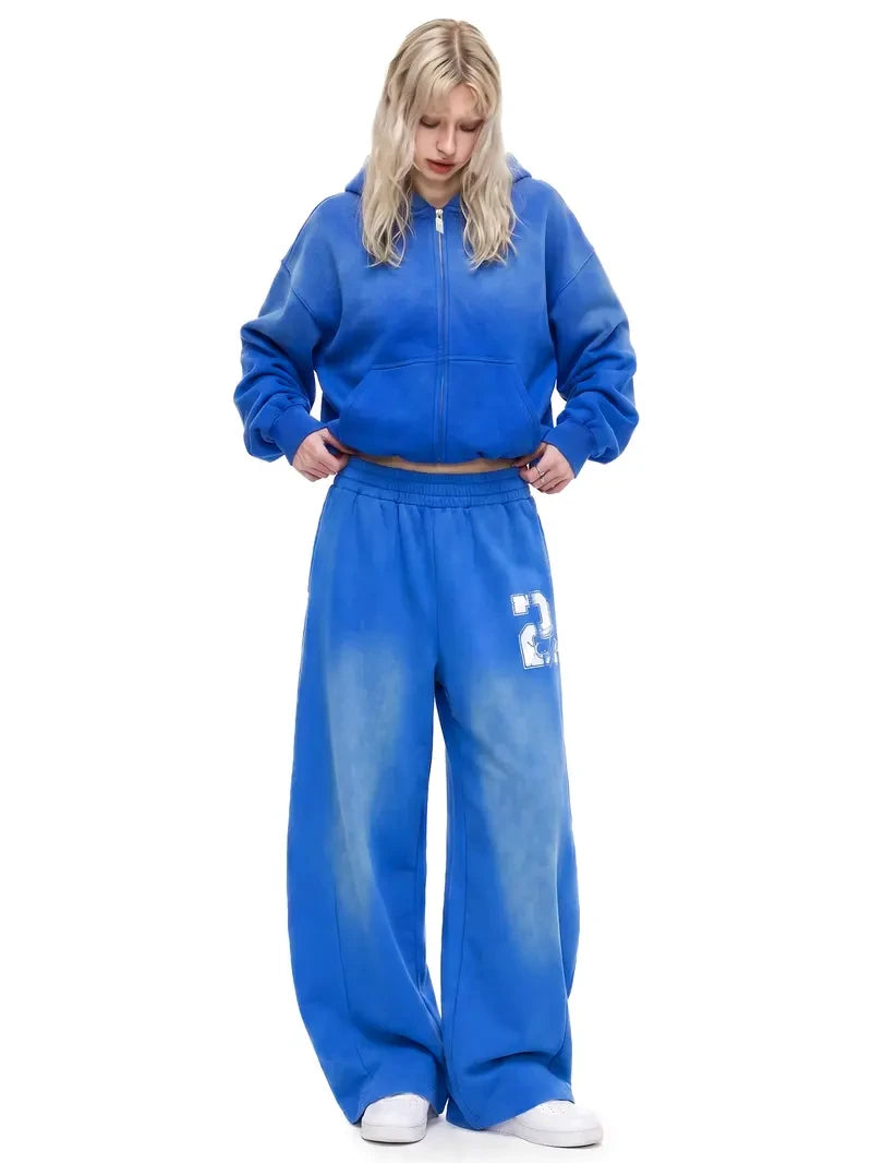 Washed Fleece Zip Up Hoodie Set