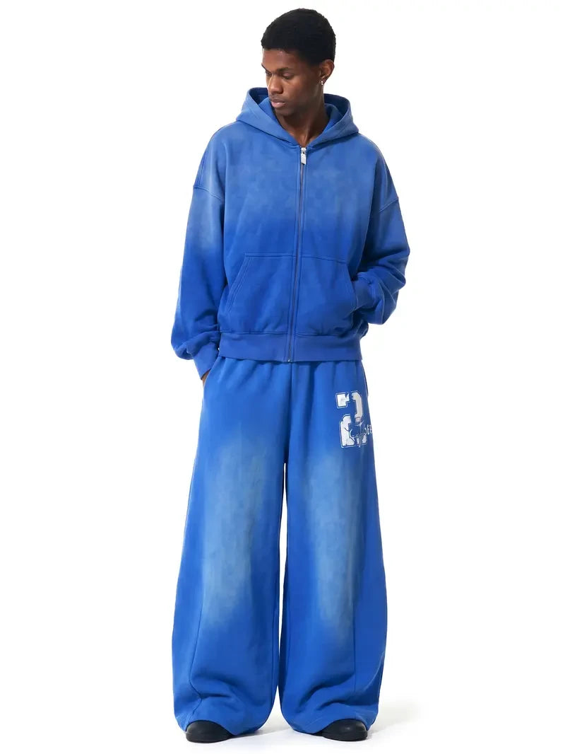 Washed Fleece Zip Up Hoodie Set