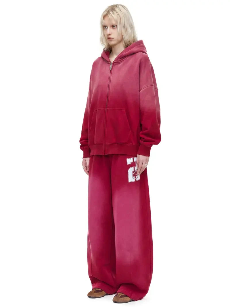 Washed Fleece Zip Up Hoodie Set