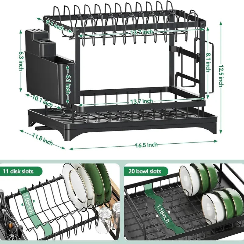 Carbon Steel 2-Tier Dish Drying Rack