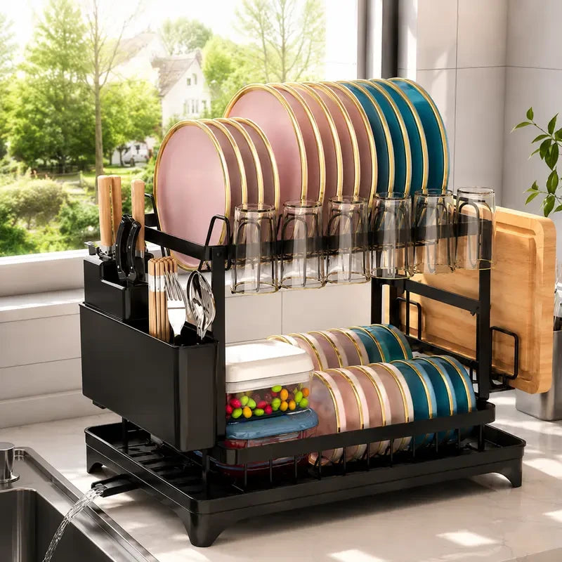 Carbon Steel 2-Tier Dish Drying Rack