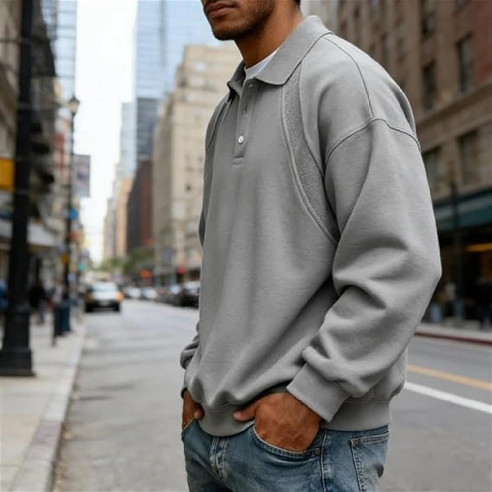 Mens Long Sleeve Patchwork Polo