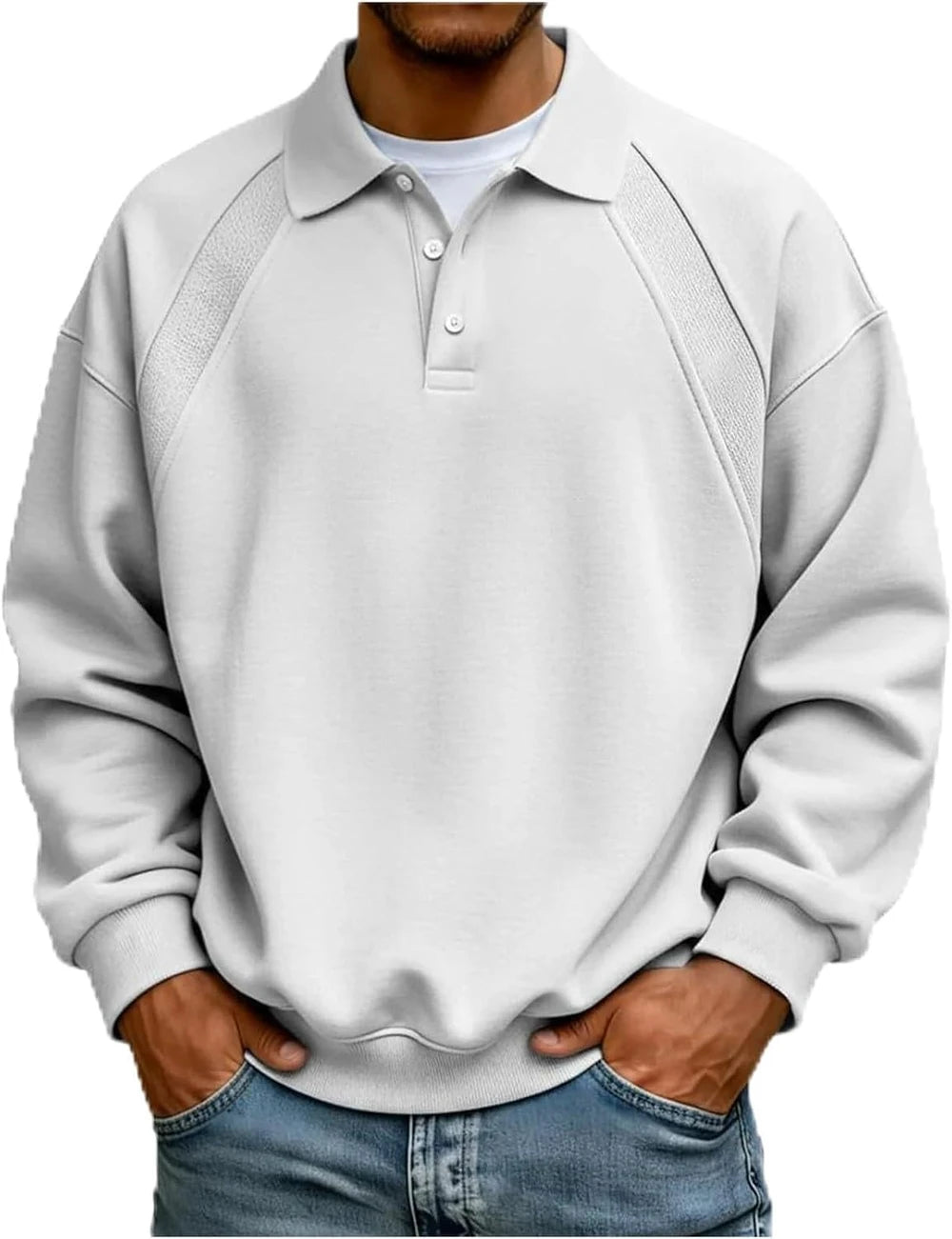 Mens Long Sleeve Patchwork Polo