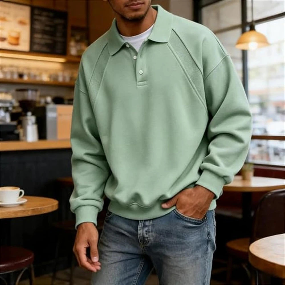 Mens Long Sleeve Patchwork Polo