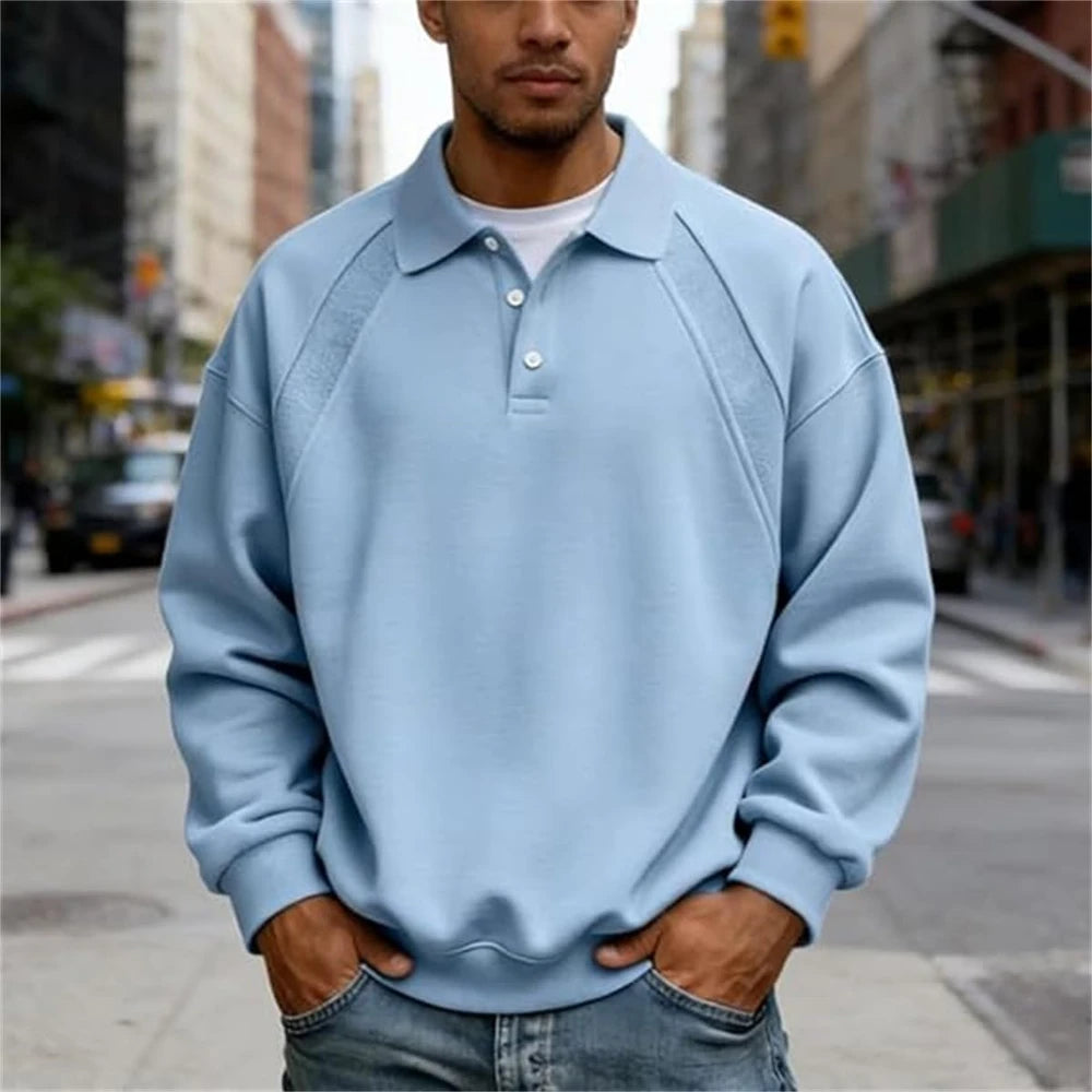 Mens Long Sleeve Patchwork Polo