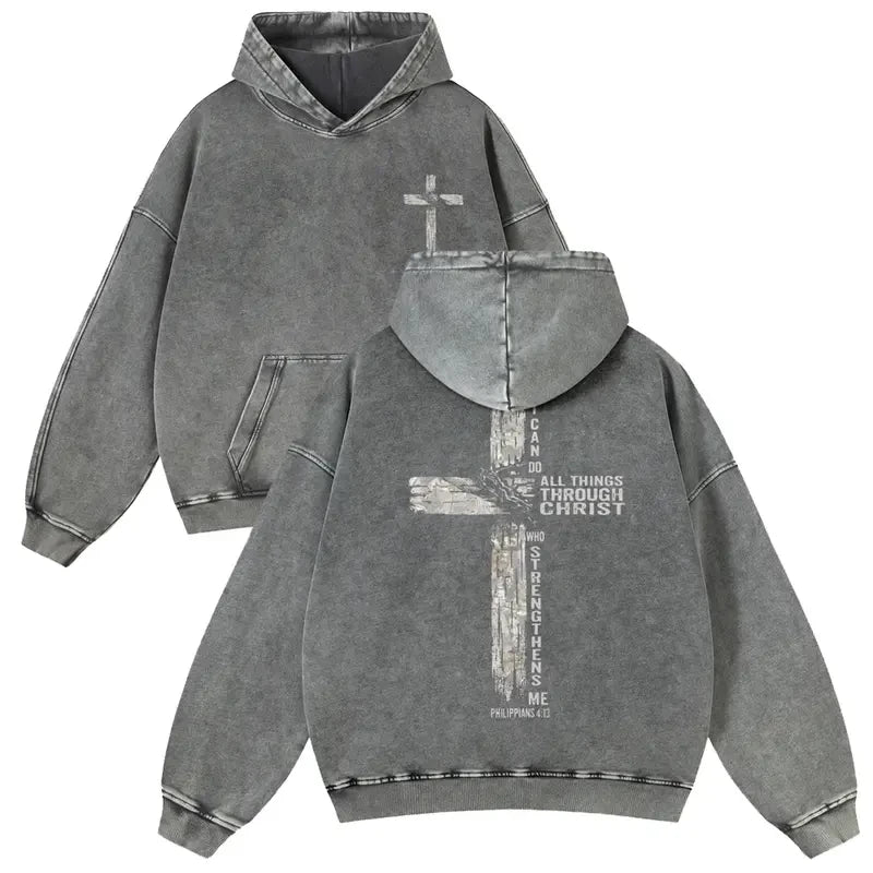 Christian Cross Heavyweight Acid Wash Hoodie