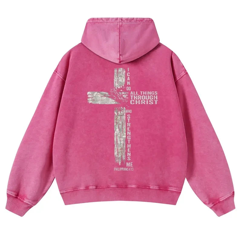 Christian Cross Heavyweight Acid Wash Hoodie