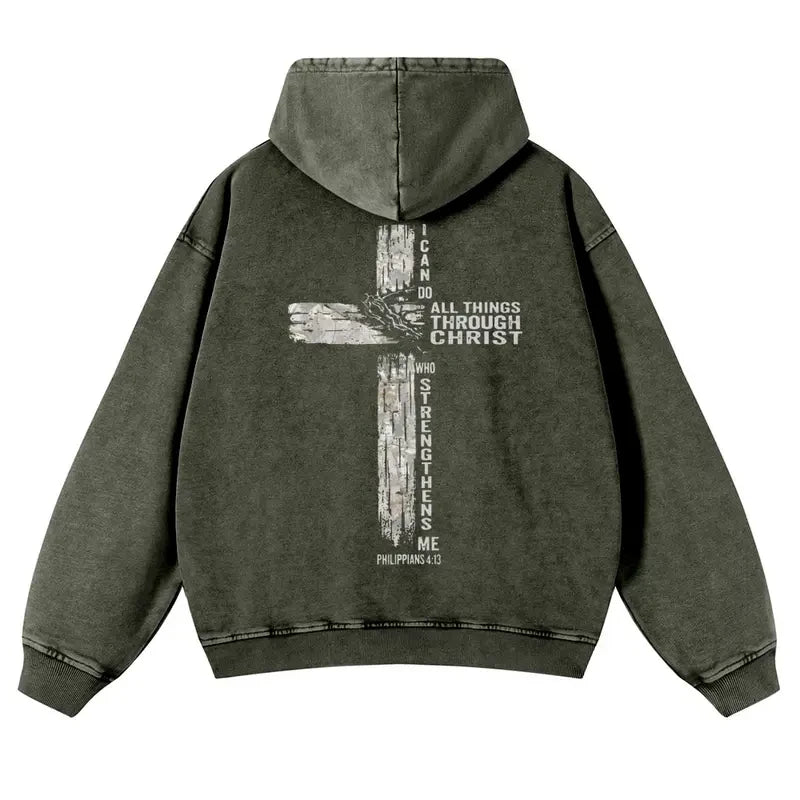 Christian Cross Heavyweight Acid Wash Hoodie