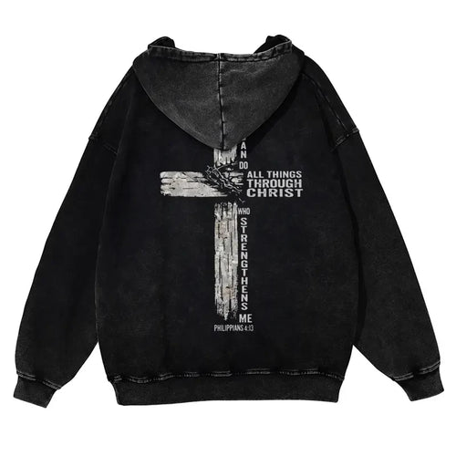 Christian Cross Heavyweight Acid Wash Hoodie