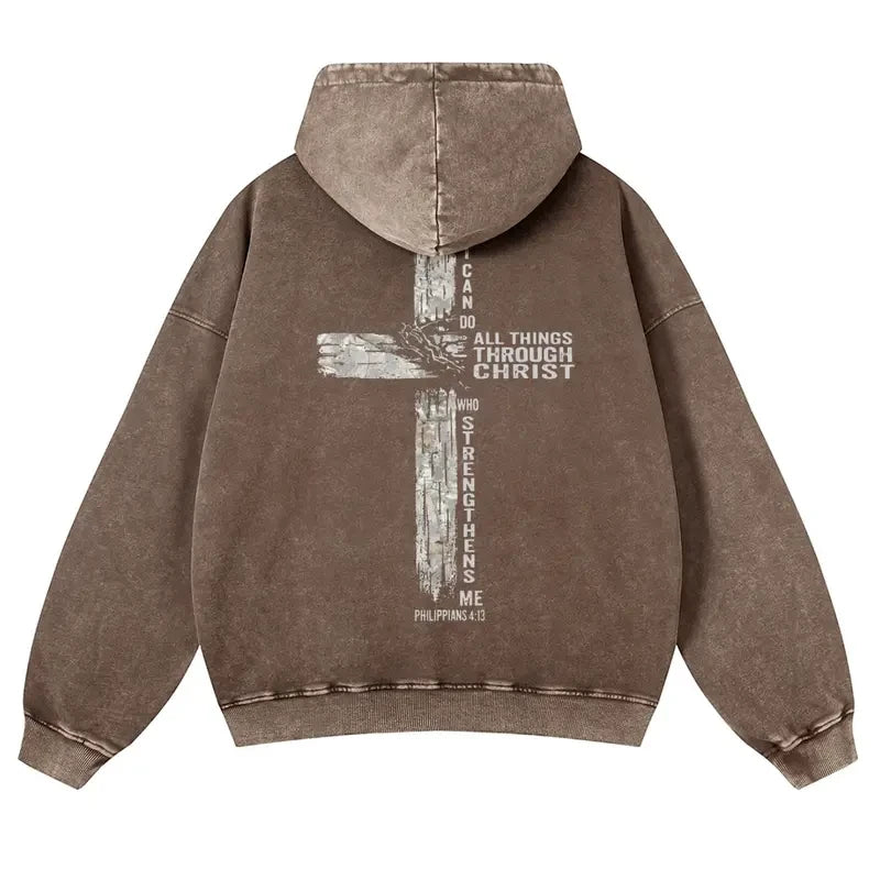 Christian Cross Heavyweight Acid Wash Hoodie