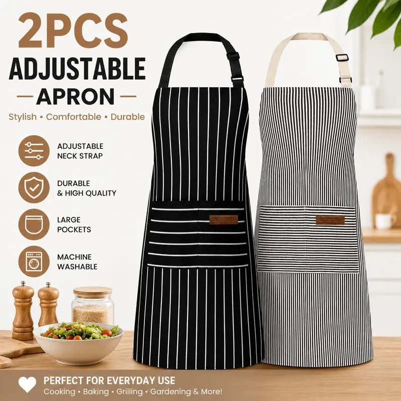 ARBINSON 2 Pack Cooking Aprons Adjustable Bib Apron for Women with 2 Pockets