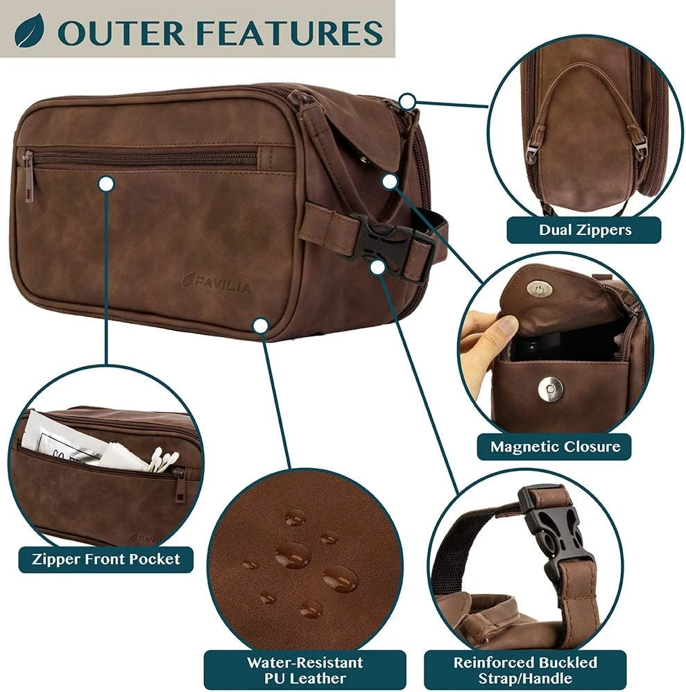 Water Resistant Leather Toiletry Bag