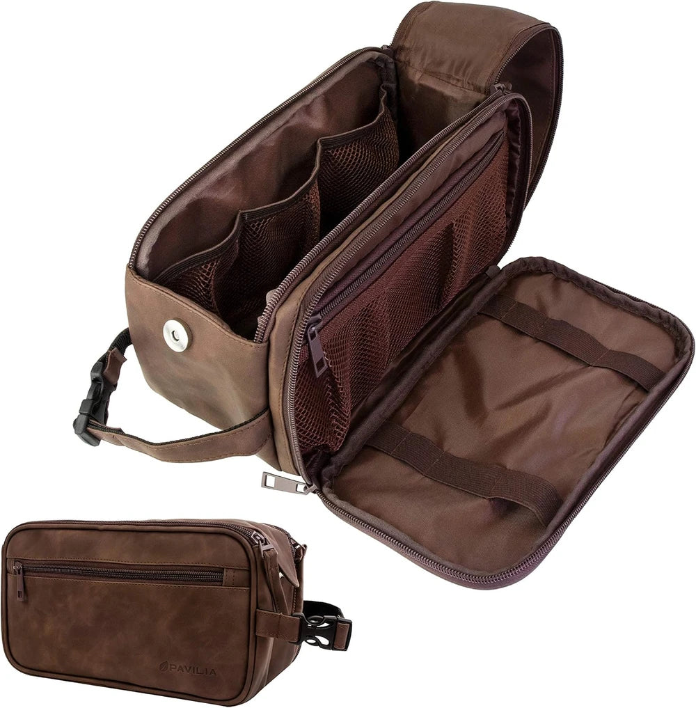 Water Resistant Leather Toiletry Bag