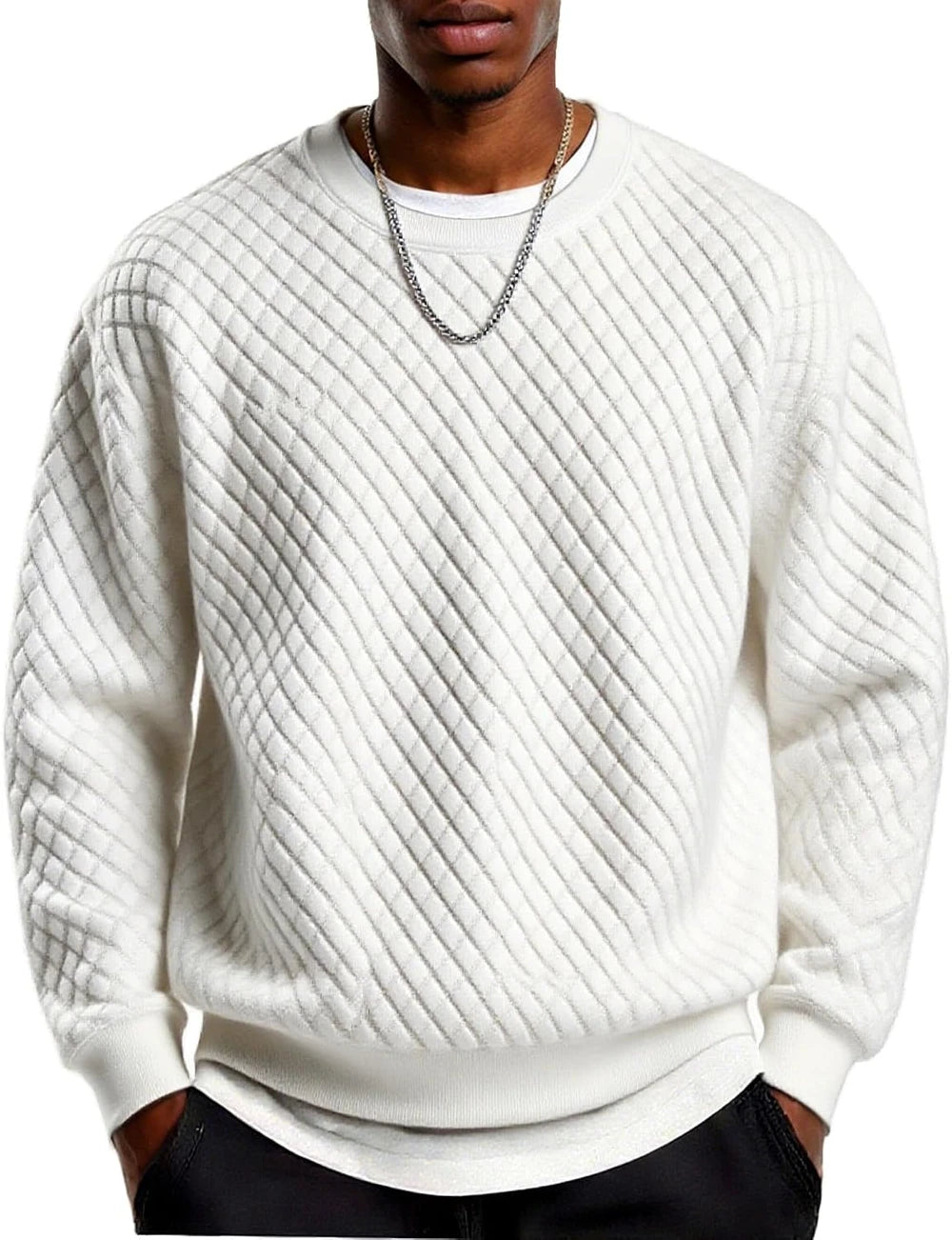 Geometric Textured Crewneck Sweater
