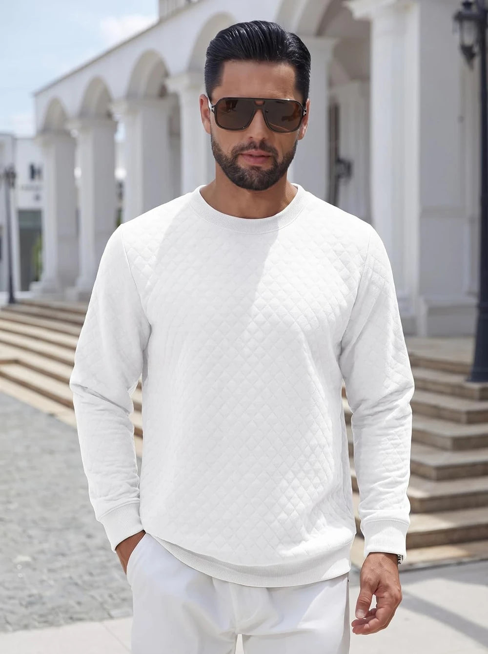 Geometric Textured Crewneck Sweater