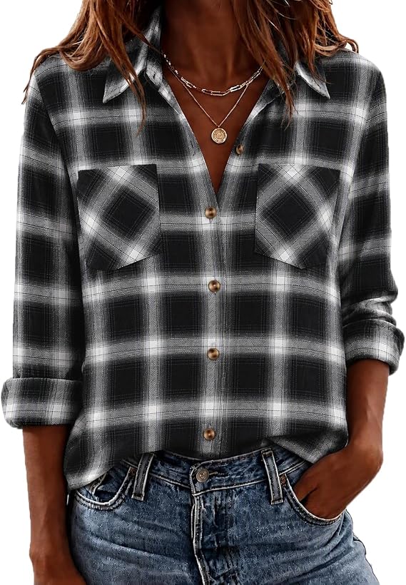Zeagoo Womens Flannel Plaid Shirt