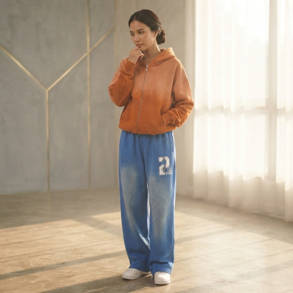 Washed Fleece Zip Up Hoodie Set