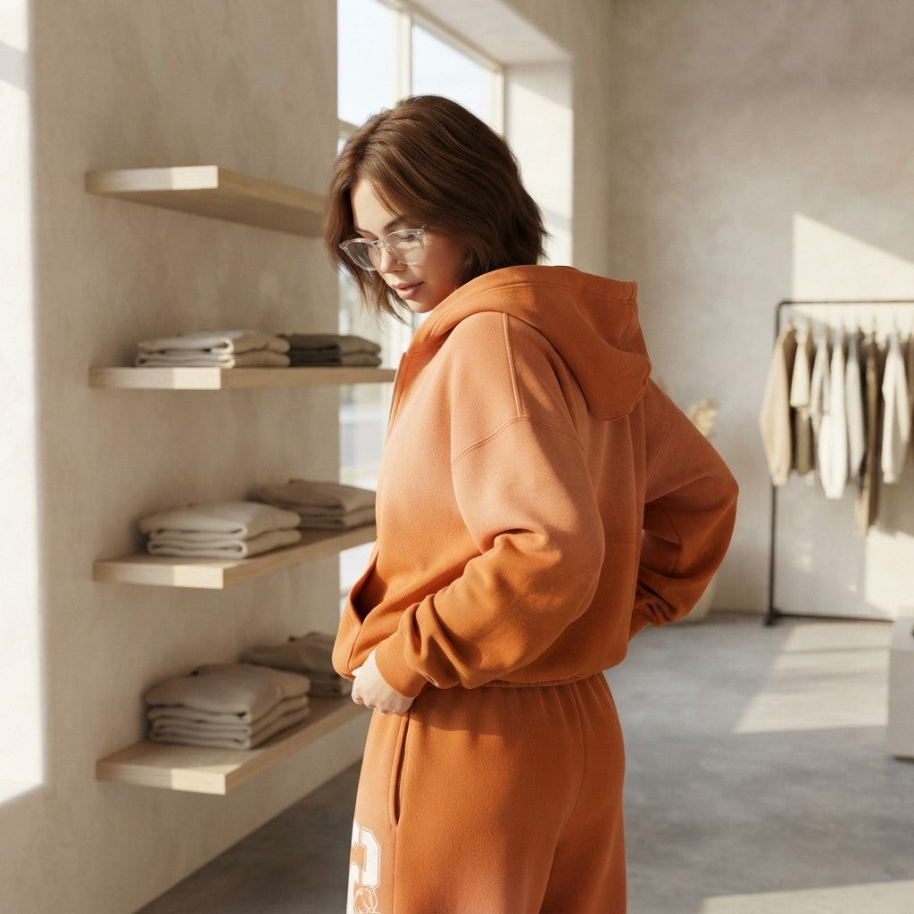 Washed Fleece Zip Up Hoodie Set