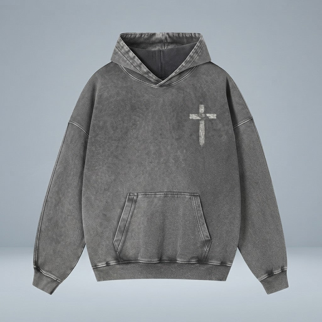 Christian Cross Heavyweight Acid Wash Hoodie