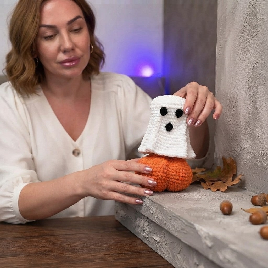 Crochet Ghost Pumpkin Decor