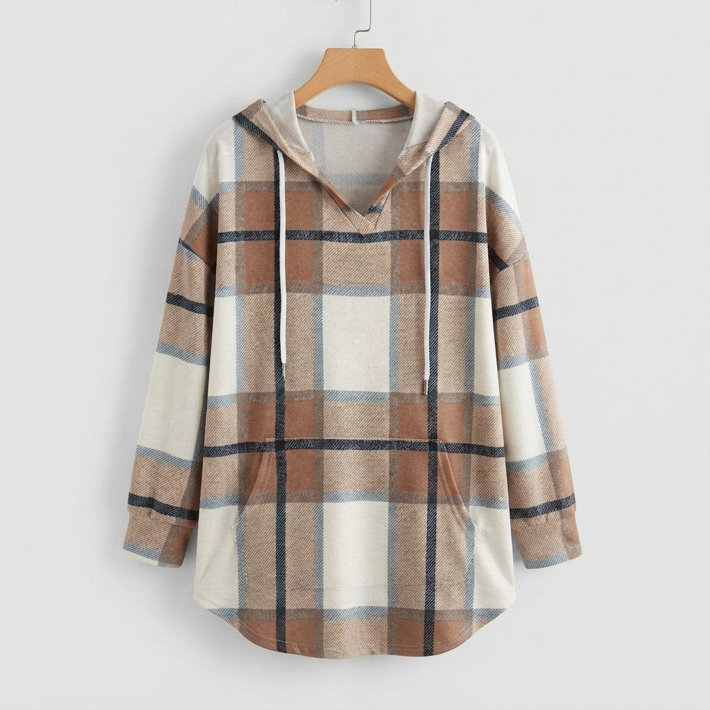 Oversized Plaid Pullover Hoodie