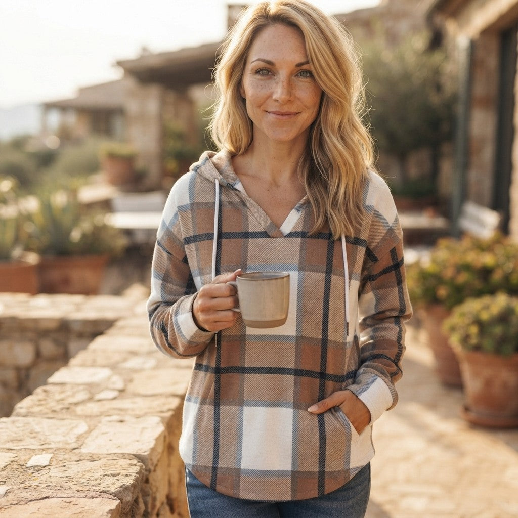 Oversized Plaid Pullover Hoodie