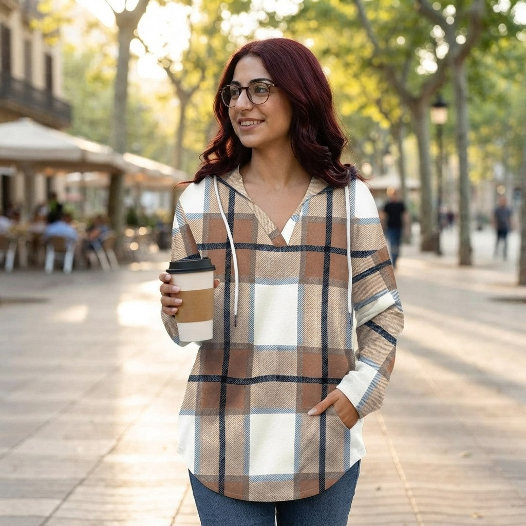 Oversized Plaid Pullover Hoodie