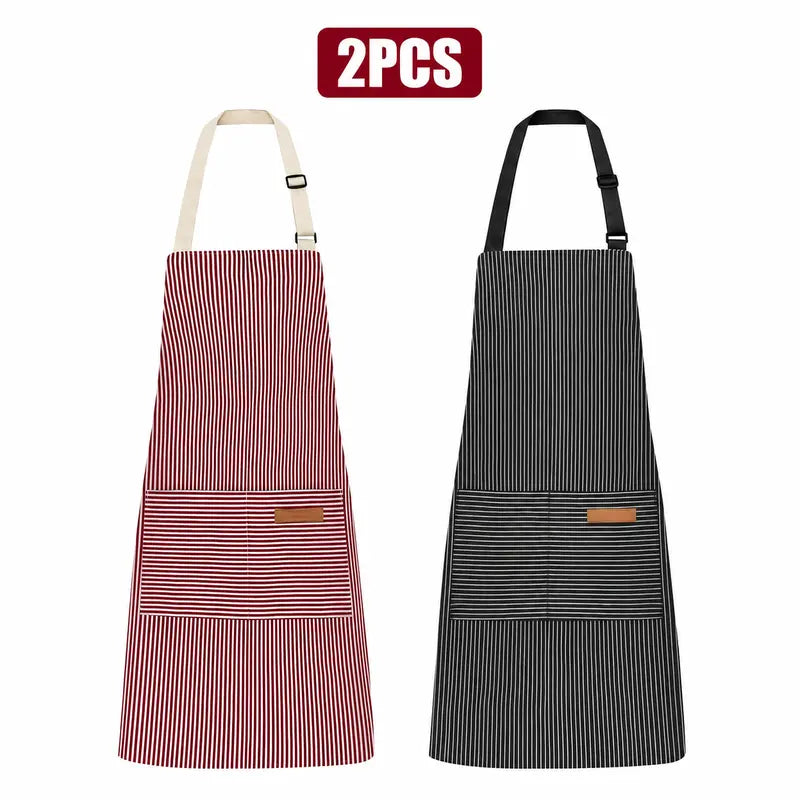 ARBINSON 2 Pack Cooking Aprons Adjustable Bib Apron for Women with 2 Pockets